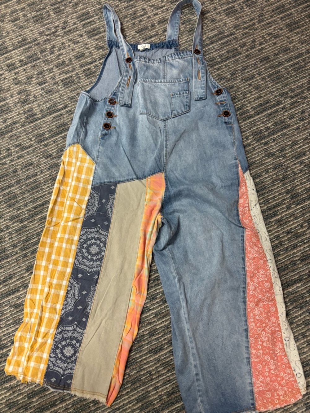 Easel Patchwork Denim Overalls